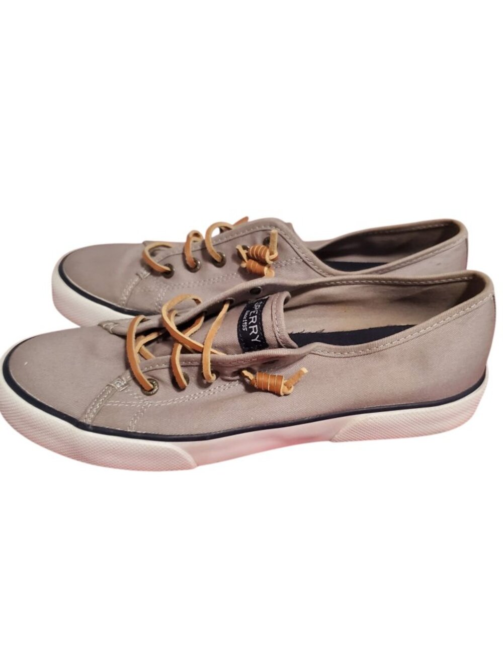 Sperry Womens Canvas Sneakers With Leather Laces gray Size 8.5M - Picture 7 of 12